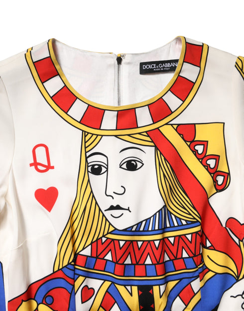 Dolce & Gabbana White Queen Of Heart Short Sleeve Midi Dress